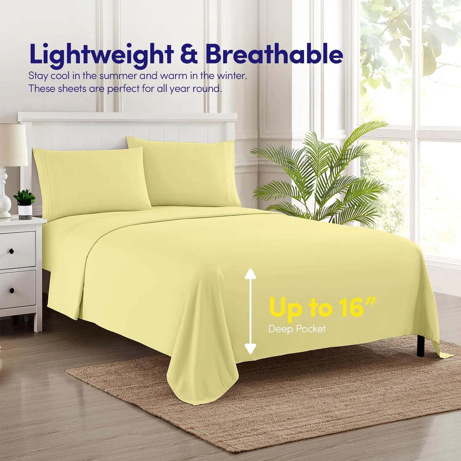 1500 Supreme Collection Extra Soft RV Queen Sheet Set, Pale Yellow- Luxury Bed Sheet Set with Deep Pocket Wrinkle Free Bed Sheets, RV Queen Size, Pale Yellow