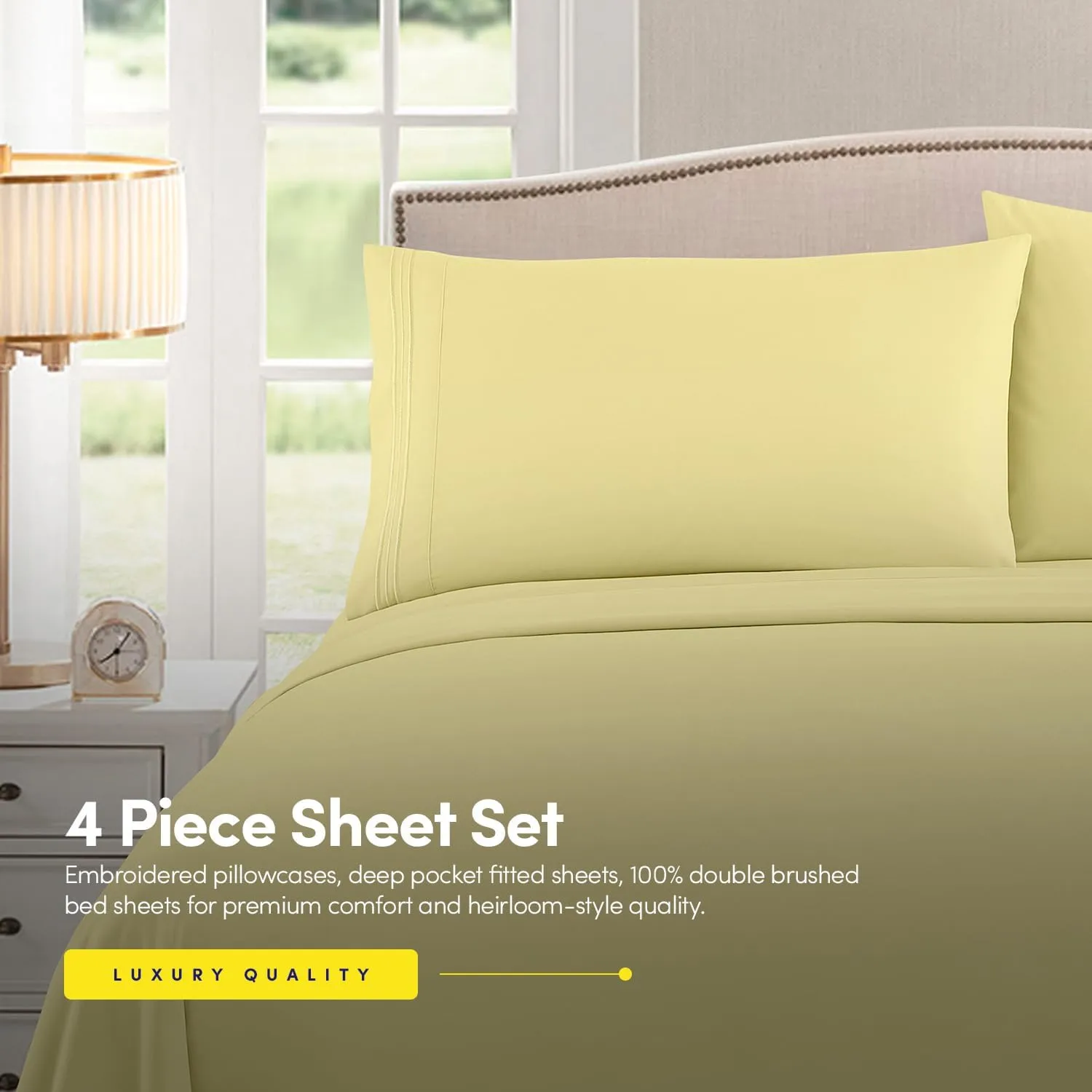 1500 Supreme Collection Extra Soft RV Queen Sheet Set, Pale Yellow- Luxury Bed Sheet Set with Deep Pocket Wrinkle Free Bed Sheets, RV Queen Size, Pale Yellow