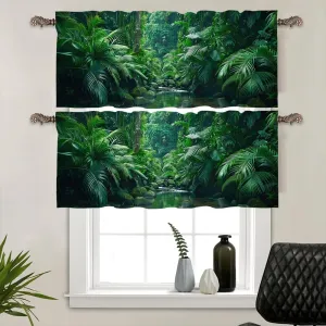 2 Panels Tropical Plant Forest Curtain Valance for Windows, Nature Stream Jungle Tree Rod Pocket Short Window Treatment Decor Drapes for Kitchen, Bathroom, 54" X 18"