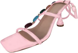 2025 Women's Kitten Heel Sandals Square Toe Gladiator Sandal with Gemstones Strap Ladies Comfy Summer Orthopedic Shoes Fashion Sexy Dressy Footwear for Wedding Bridal Evening Cocktail