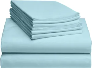4 Piece 800-Thread-Count 100% Cotton Sheet Aqua King-Sheets Set, Long-Staple Cotton -Bedding Sheets for Bed, Soft & Silky Sateen Weave Fits Mattress Upto 16'' Deep Pocket