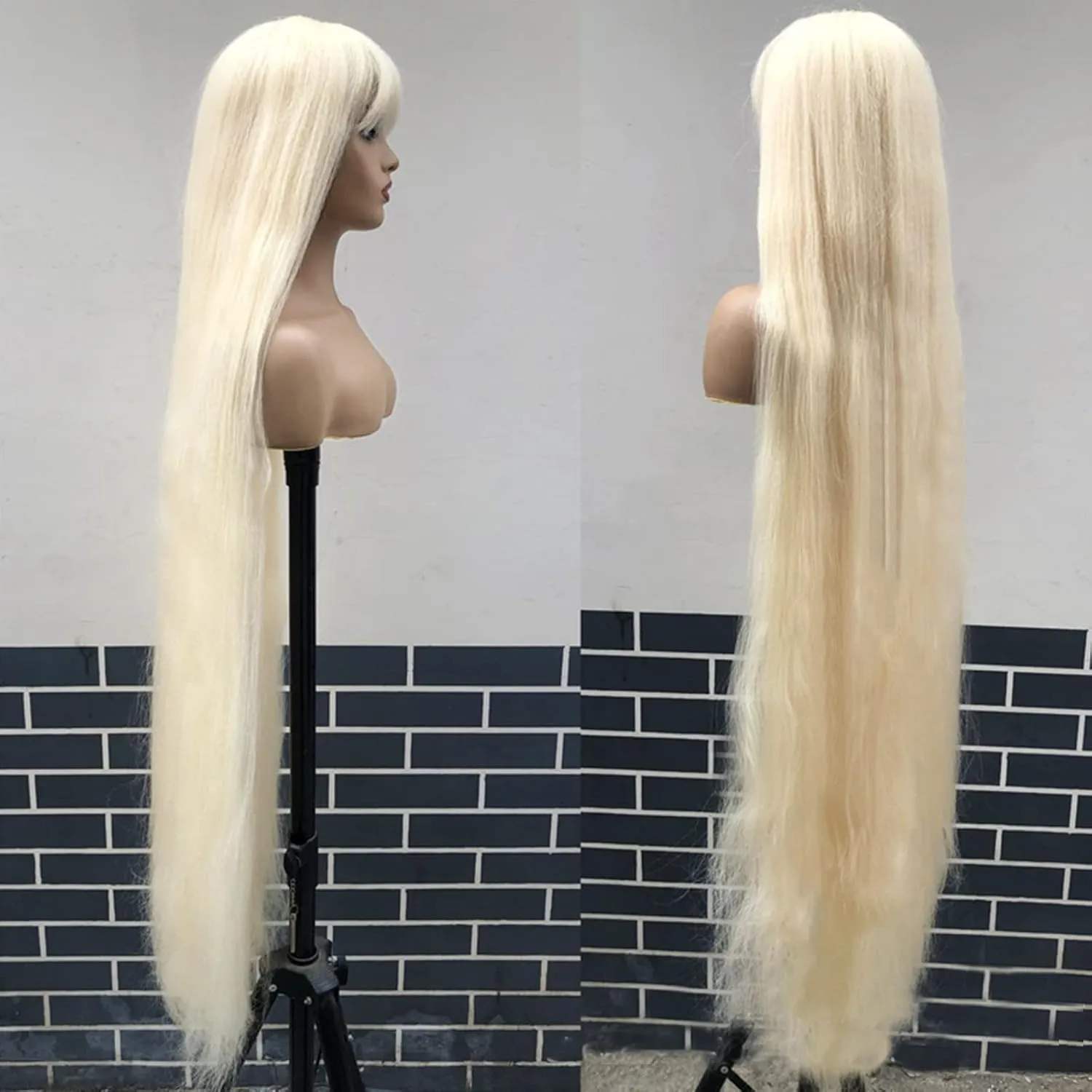 48 Inches Surper Long Straight Wig for Women Flat Bangs Soft Yaki Kinky Wigs for Daily Party Halloween Christmas Cosplay Wig Synthetic Hair Warm Blonde 120CM