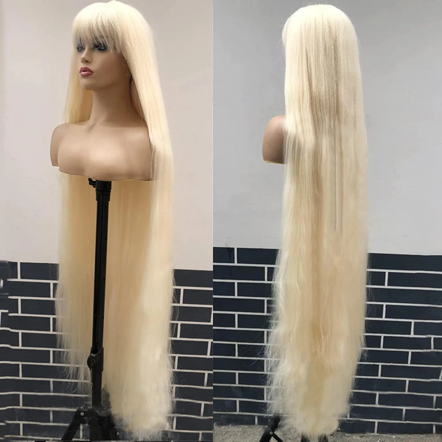 48 Inches Surper Long Straight Wig for Women Flat Bangs Soft Yaki Kinky Wigs for Daily Party Halloween Christmas Cosplay Wig Synthetic Hair Warm Blonde 120CM