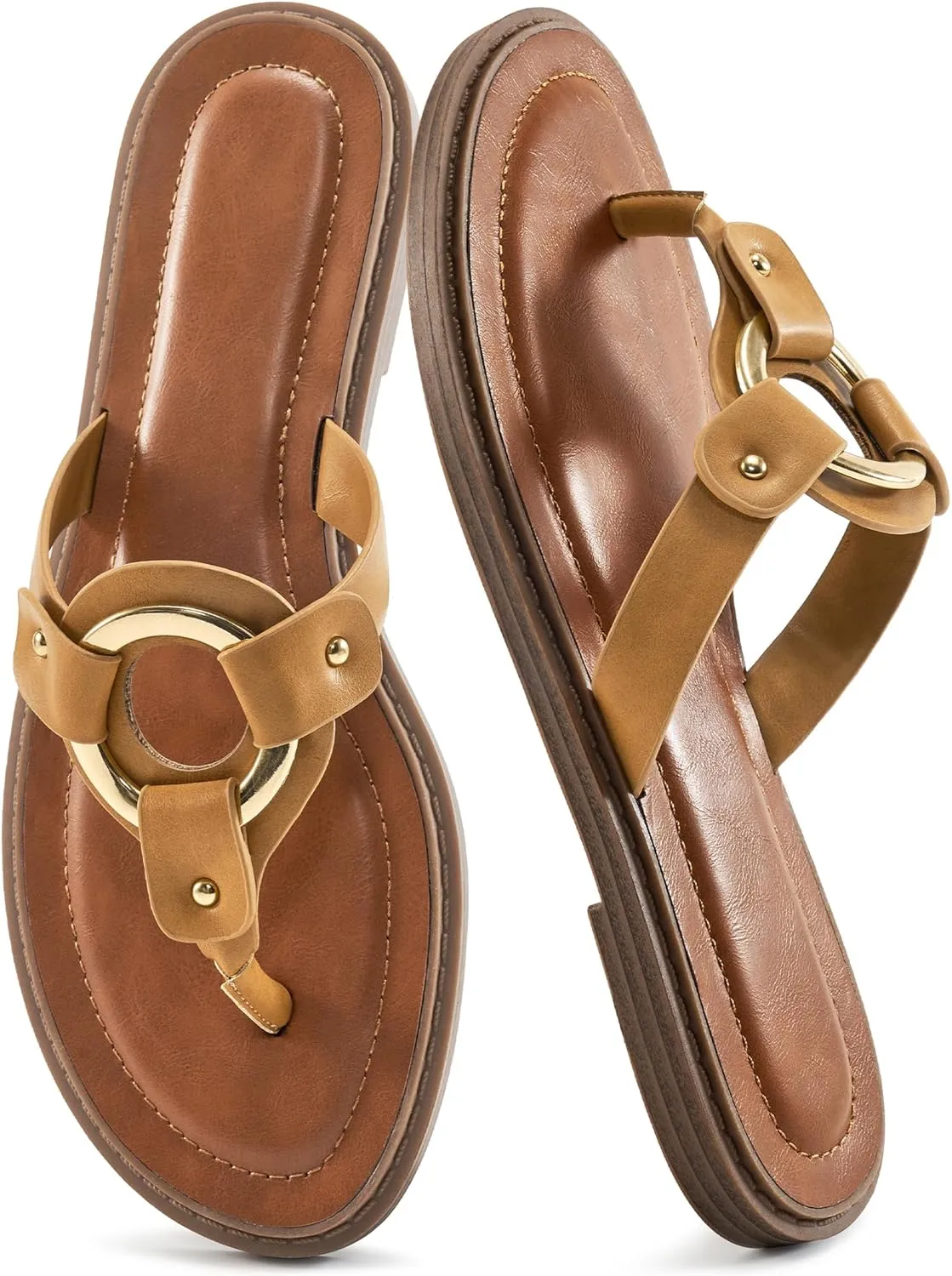 Ablanczoom Flats Sandals for Women Comfortable: Summer Beach Womens Flip Flops Dressy Vacation Slip On Thong Sandal Slides Shoes