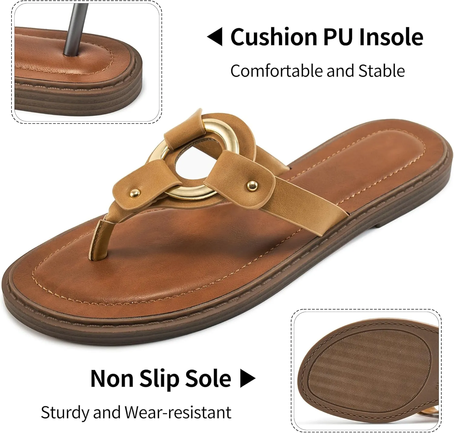 Ablanczoom Flats Sandals for Women Comfortable: Summer Beach Womens Flip Flops Dressy Vacation Slip On Thong Sandal Slides Shoes