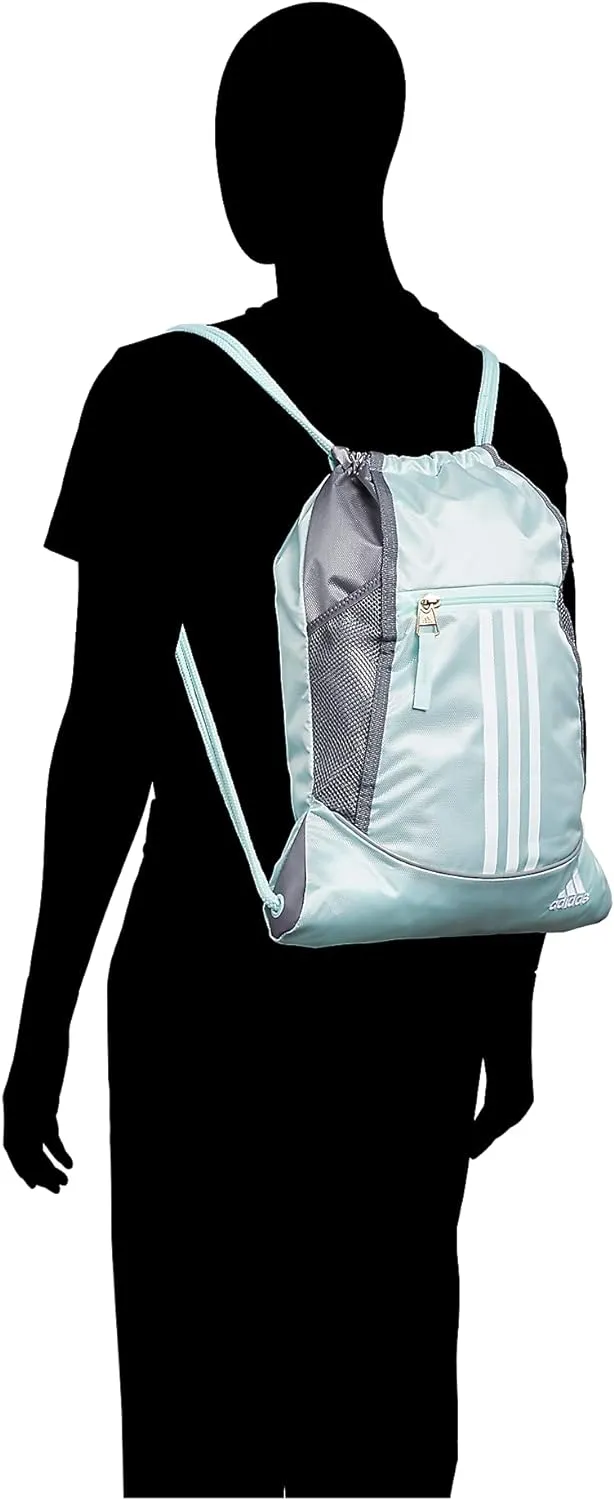 adidas Alliance Sackpack, Drawstring, Lightweight Small Gym Bag for Women, Soccer Backpack, Jersey Onix Grey/Black/White, One Size