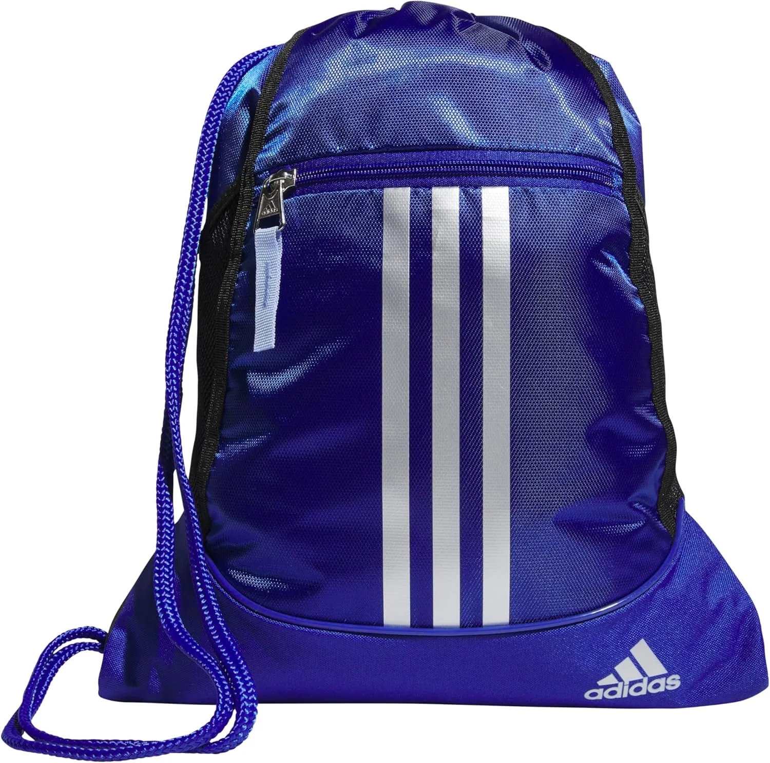 adidas Alliance Sackpack, Drawstring, Lightweight Small Gym Bag for Women, Soccer Backpack, Semi Lucid Blue/Silver Metallic/Blue Spark, One Size