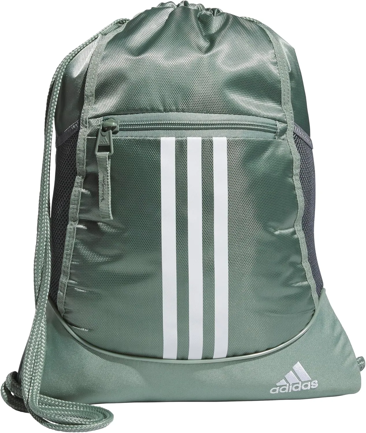 adidas Alliance Sackpack, Drawstring, Lightweight Small Gym Bag for Women, Soccer Backpack, Silver Green/White/Onix Grey, One Size