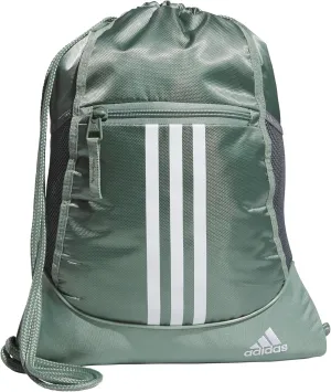adidas Alliance Sackpack, Drawstring, Lightweight Small Gym Bag for Women, Soccer Backpack, Silver Green/White/Onix Grey, One Size