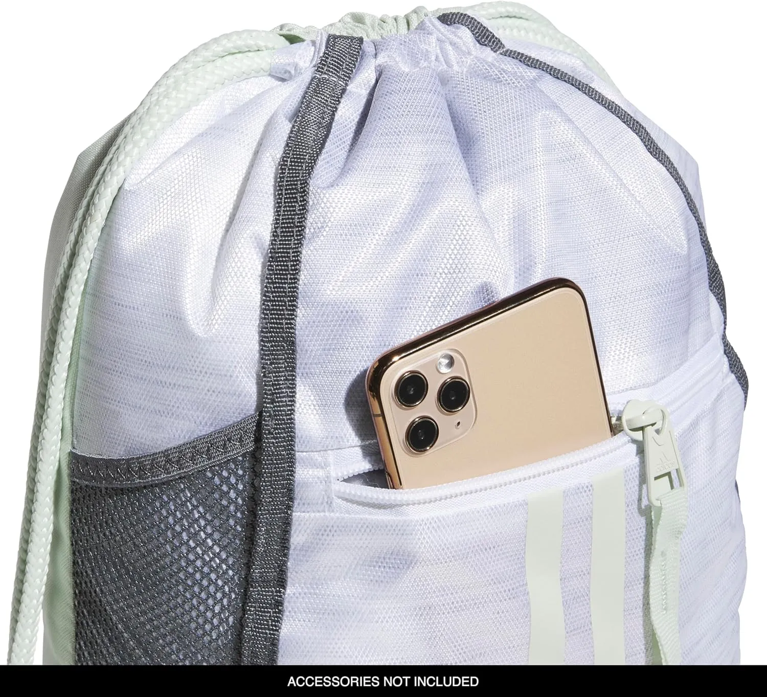 adidas Alliance Sackpack, Drawstring, Lightweight Small Gym Bag for Women, Soccer Backpack, Two Tone White-Clear Onix/Linen Green, One Size