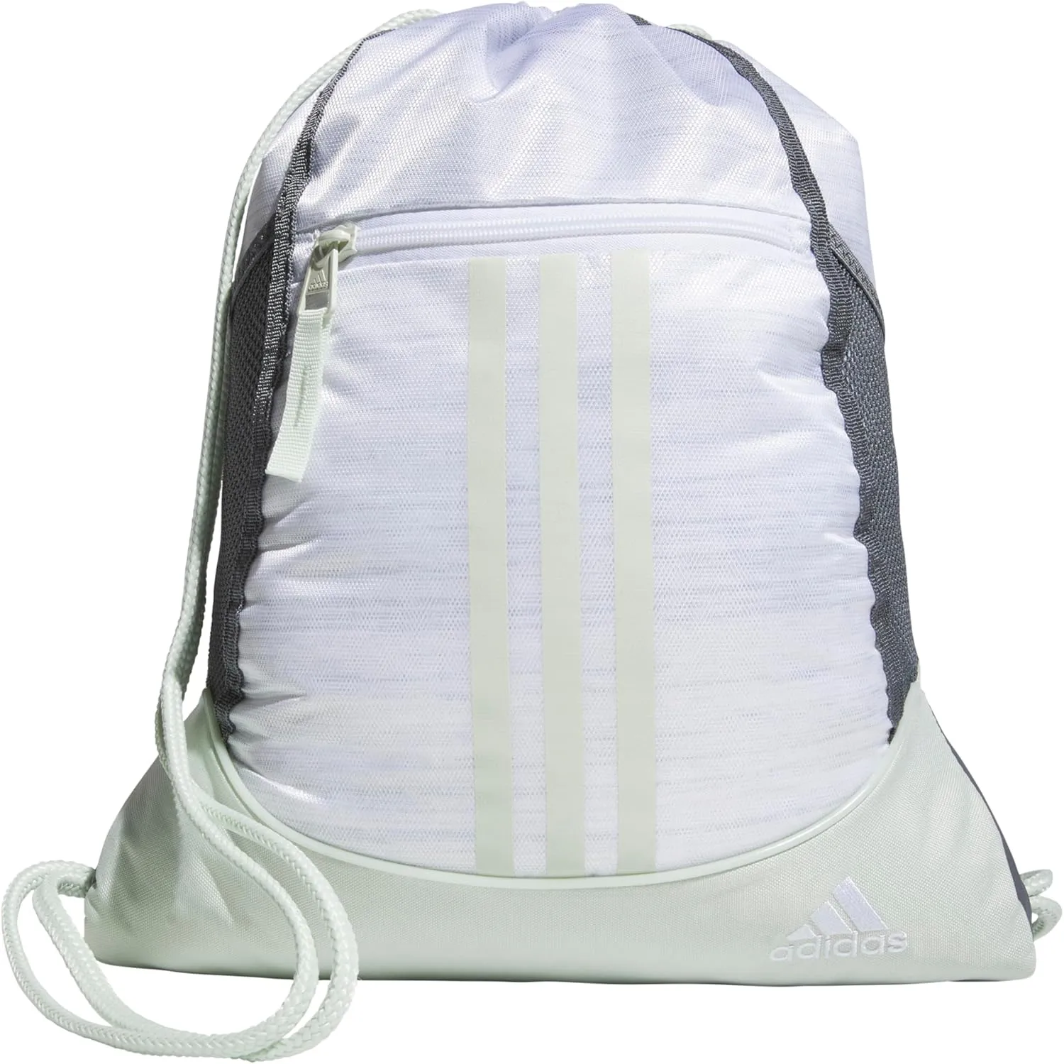 adidas Alliance Sackpack, Drawstring, Lightweight Small Gym Bag for Women, Soccer Backpack, Two Tone White-Clear Onix/Linen Green, One Size