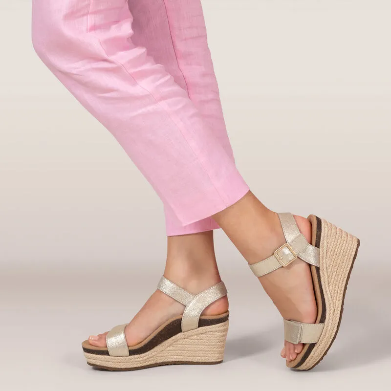 Aetrex Champagne Sydney Quarter Strap Espadrille Women's Wedge EW751