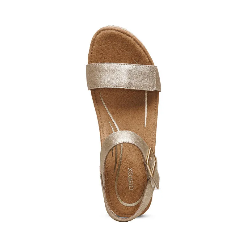 Aetrex Champagne Sydney Quarter Strap Espadrille Women's Wedge EW751