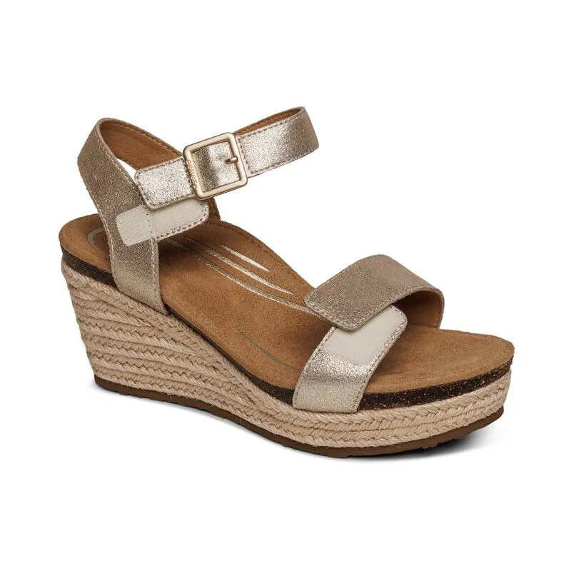 Aetrex Champagne Sydney Quarter Strap Espadrille Women's Wedge EW751