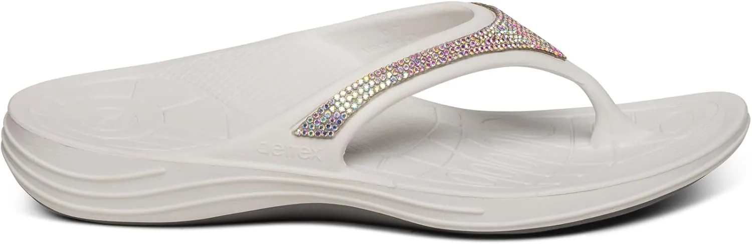Aetrex Women's Fiji Orthopedic Arch Support Flip Flops - Water-Friendly Metatarsal Soft Toe Post Flip Flops Sandals