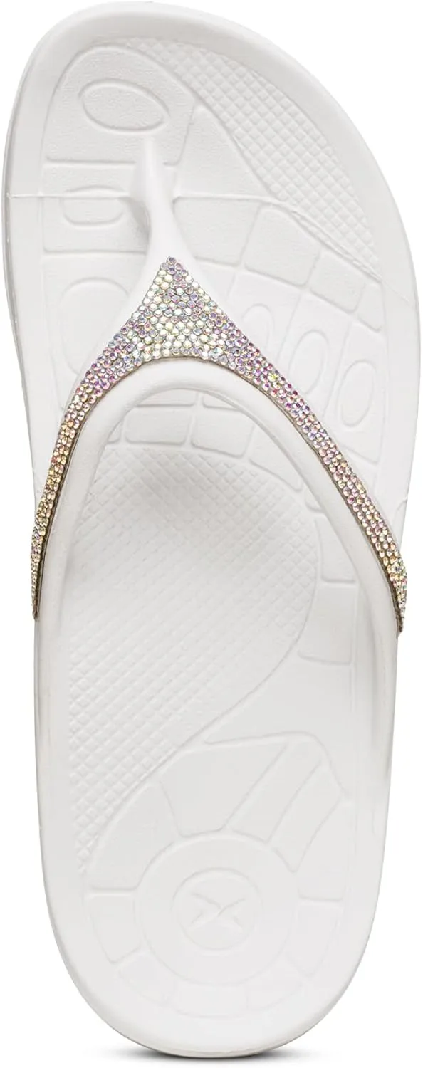 Aetrex Women's Fiji Orthopedic Arch Support Flip Flops - Water-Friendly Metatarsal Soft Toe Post Flip Flops Sandals