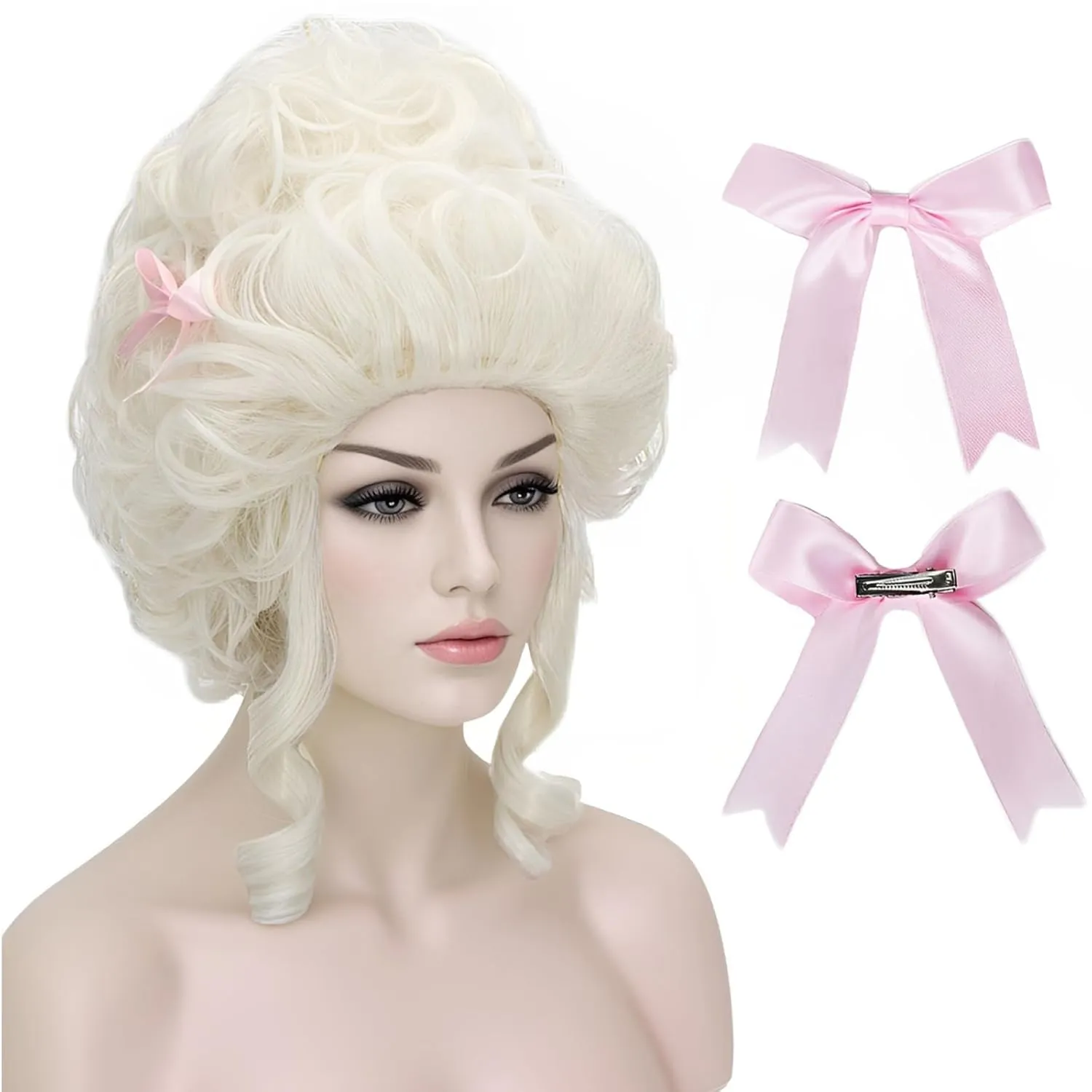 Aicos Ladies 18th Century White Blonde Curly Costume Wig Updo Halloween Cosplay Wig Adult Women, Victorian Dress Costume Wig