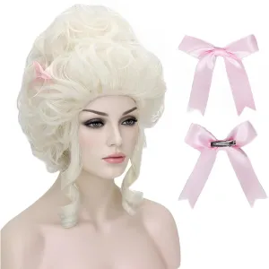 Aicos Ladies 18th Century White Blonde Curly Costume Wig Updo Halloween Cosplay Wig Adult Women, Victorian Dress Costume Wig