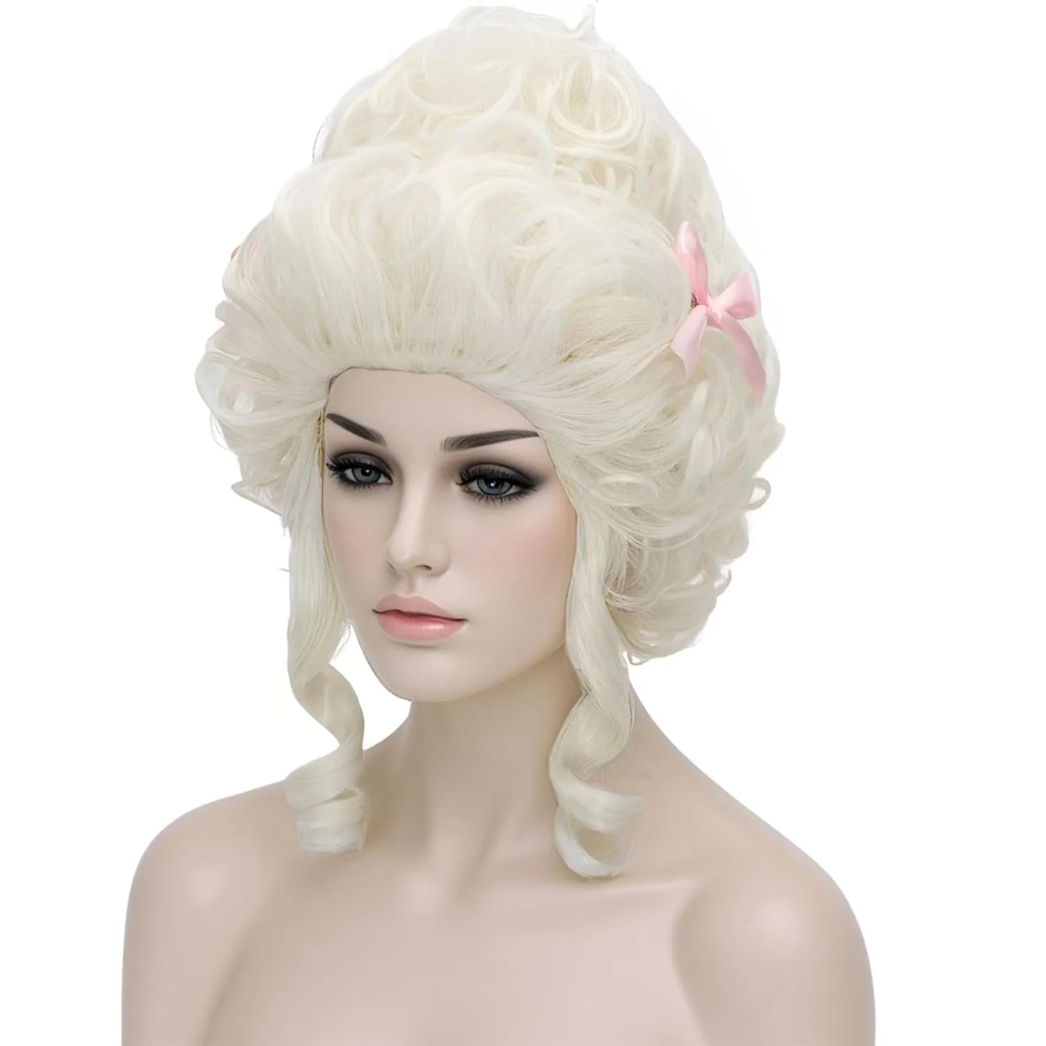 Aicos Ladies 18th Century White Blonde Curly Costume Wig Updo Halloween Cosplay Wig Adult Women, Victorian Dress Costume Wig