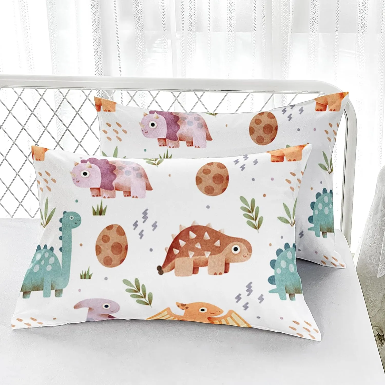 AILONEN Kids Kawaii Dinosaur Fitted Sheet Set Twin XL,3Pcs Cute Cartoon Dino Bedding Set for Boys Girls,Tropical Jungle Animals Print Fitted Sheet & 2 Pillowcases