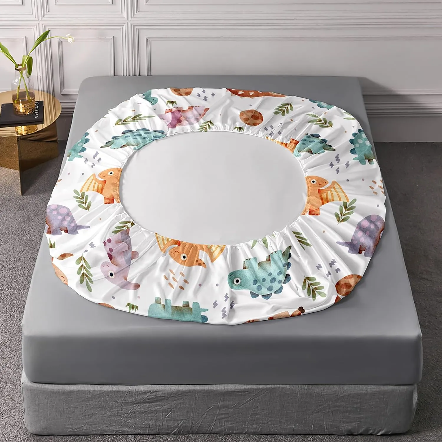 AILONEN Kids Kawaii Dinosaur Fitted Sheet Set Twin XL,3Pcs Cute Cartoon Dino Bedding Set for Boys Girls,Tropical Jungle Animals Print Fitted Sheet & 2 Pillowcases