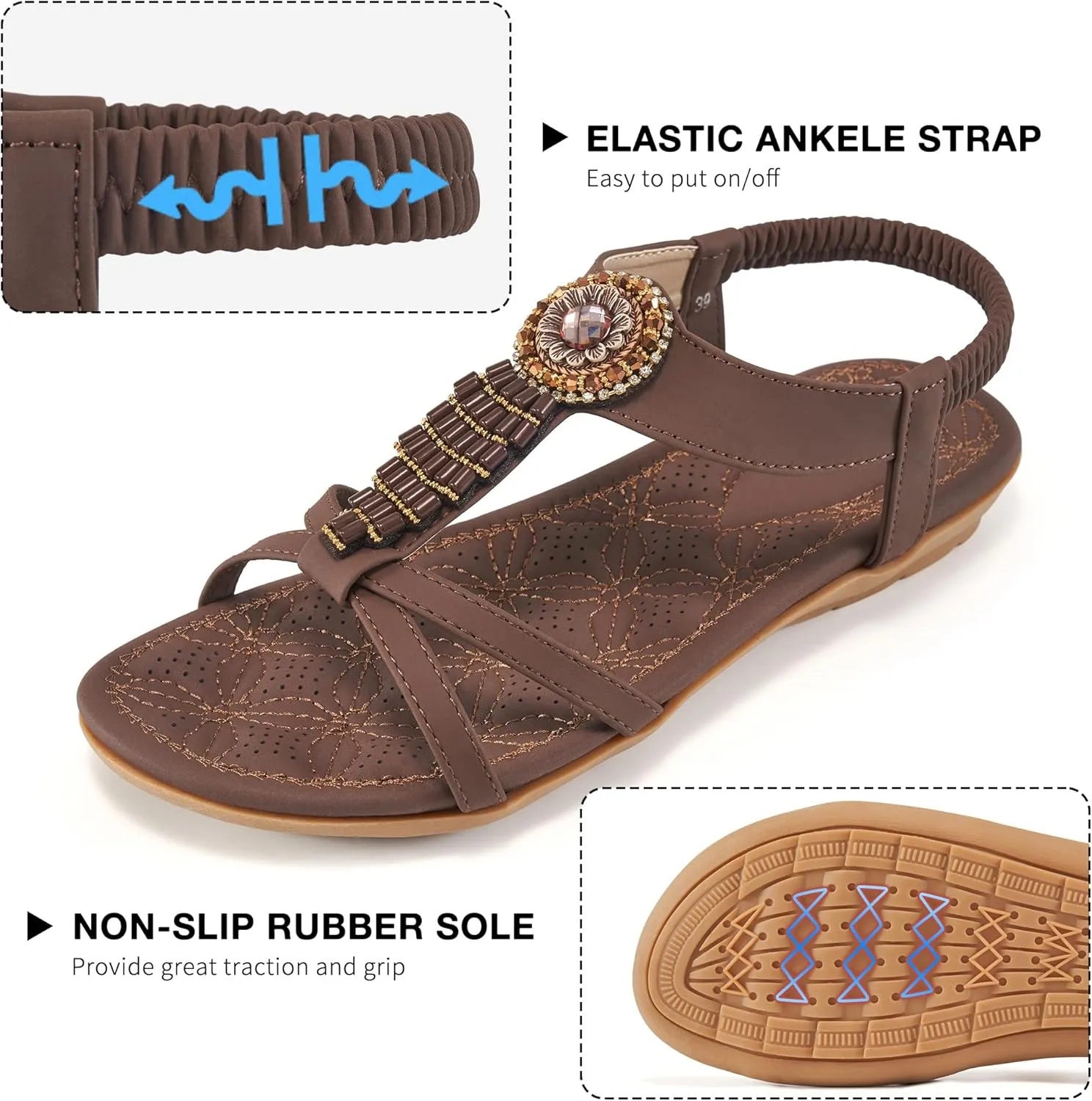 Alicegana Women's Flat Sandals Dressy Summer Comfortable Bohemian Walking Beach Travel Shoes