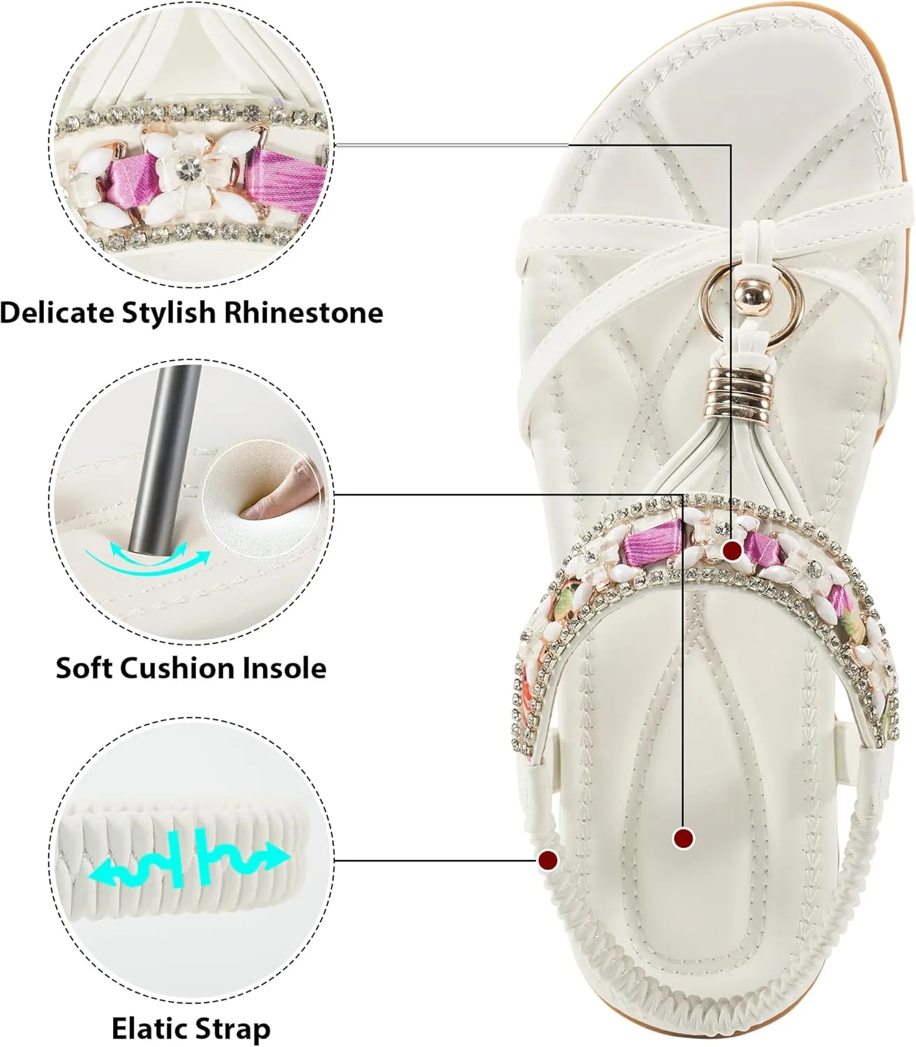 Alicegana Women's Sandals Dressy Flat: Summer Comfortable Shoes Bohemian Casual Beach Walking