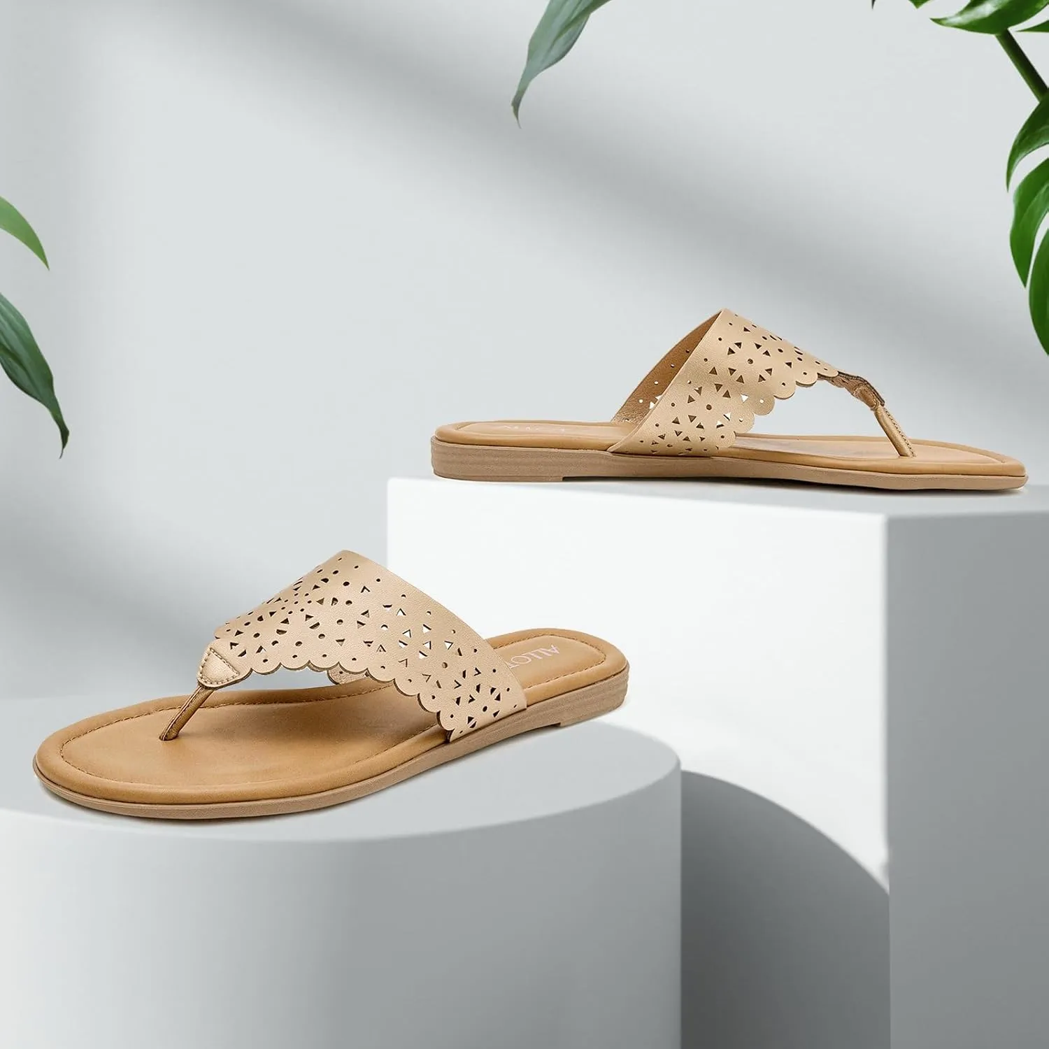 ALLOT Women's Flat Sandals T-Strap Thong Flip Flops Comfortable Summer Beach Shoes