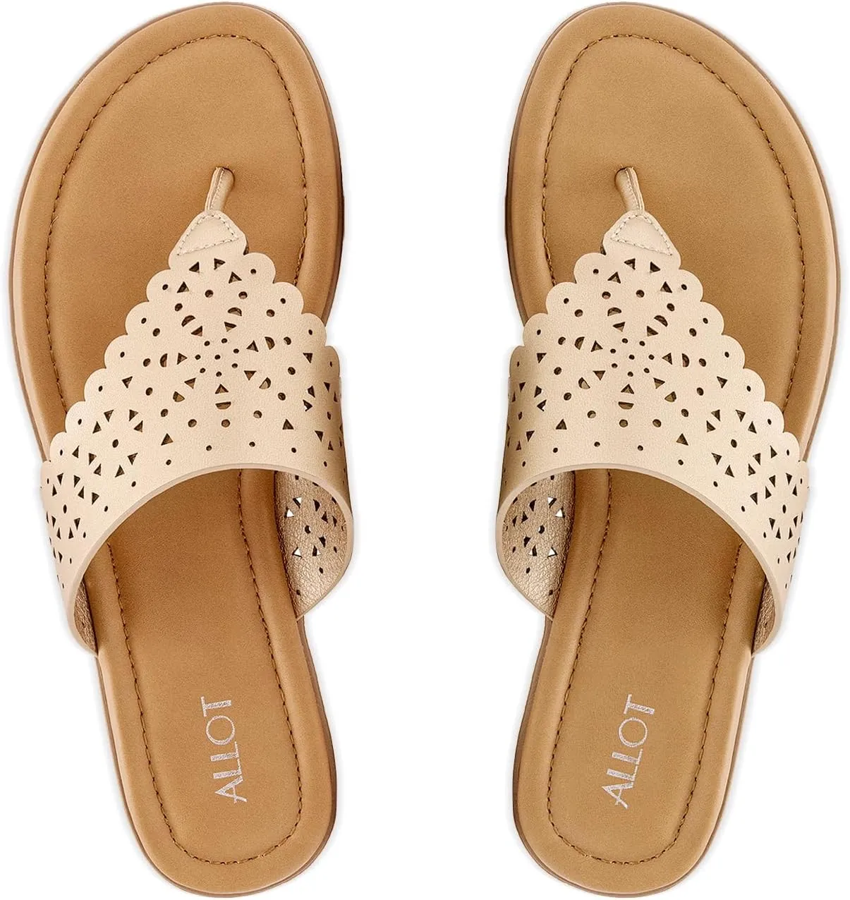 ALLOT Women's Flat Sandals T-Strap Thong Flip Flops Comfortable Summer Beach Shoes