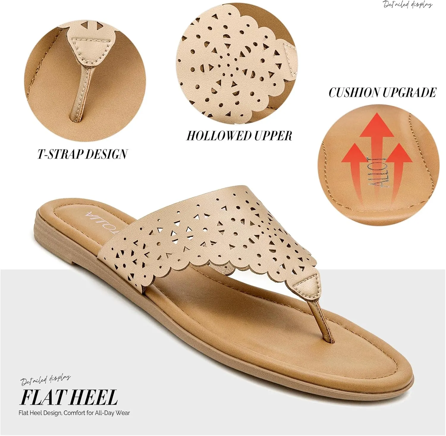 ALLOT Women's Flat Sandals T-Strap Thong Flip Flops Comfortable Summer Beach Shoes