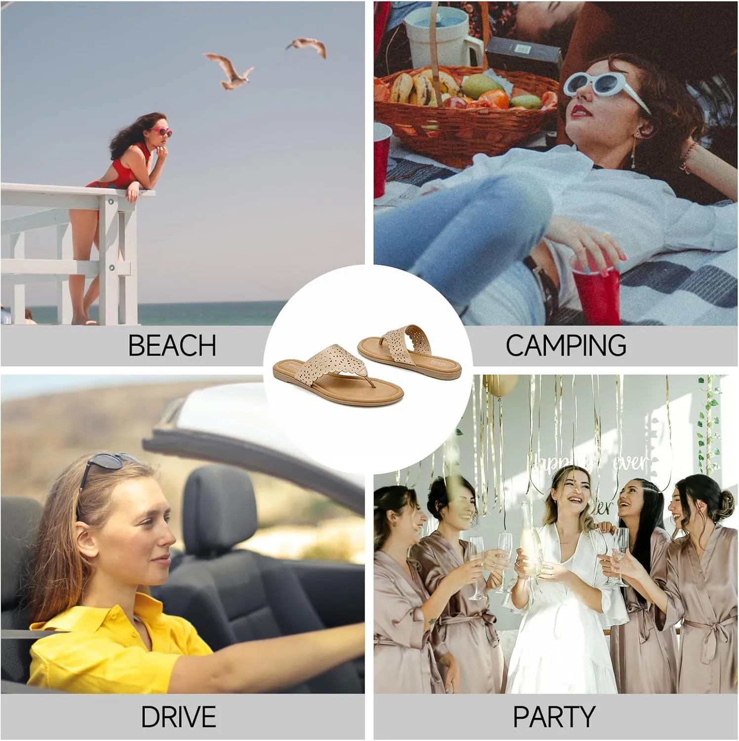 ALLOT Women's Flat Sandals T-Strap Thong Flip Flops Comfortable Summer Beach Shoes