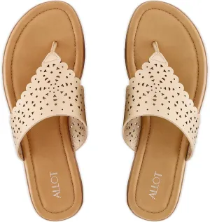 ALLOT Women's Flat Sandals T-Strap Thong Flip Flops Comfortable Summer Beach Shoes