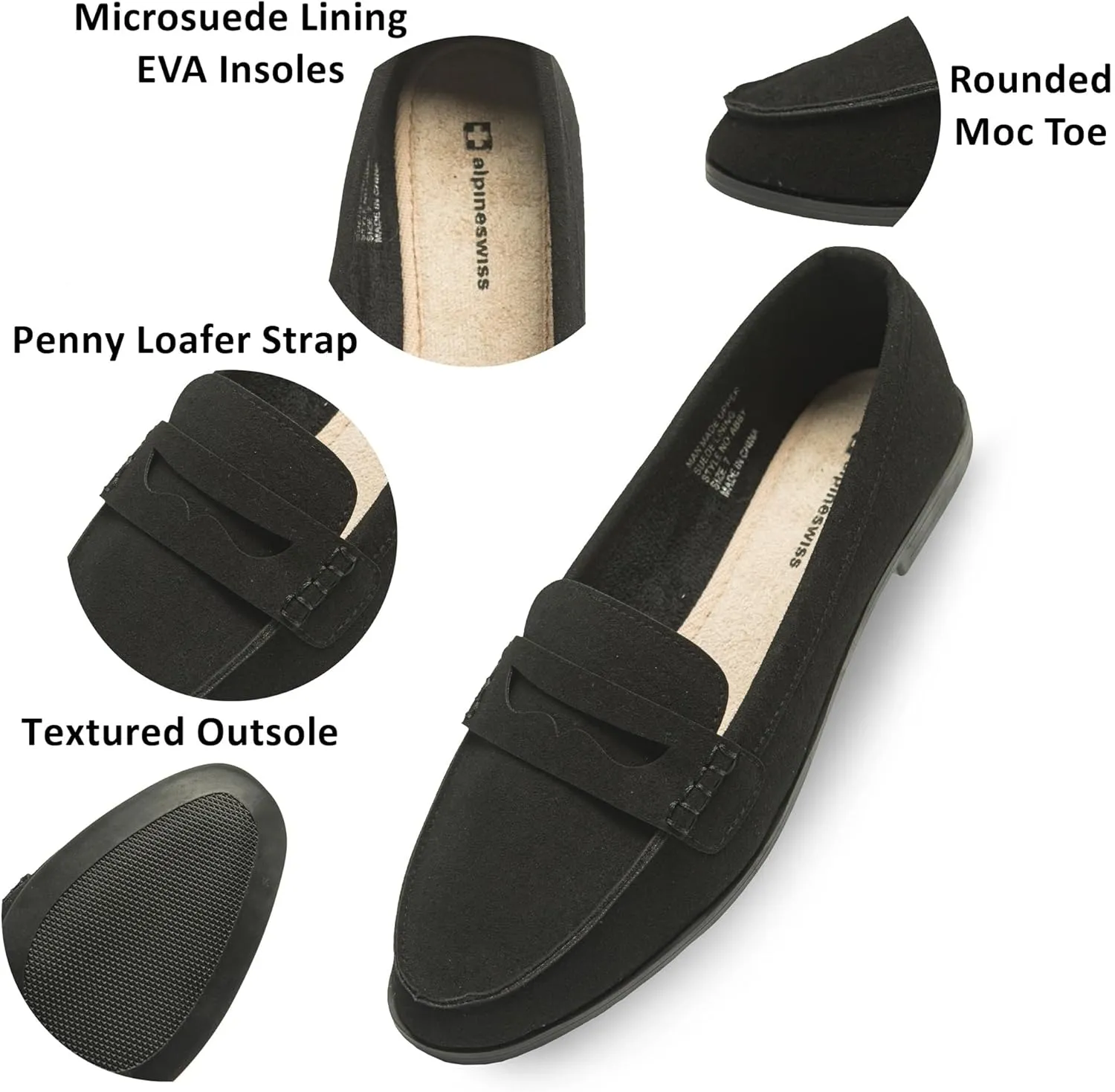 Alpine Swiss Abby Womens Penny Loafers Slip On Flats Comfortable Office Shoes