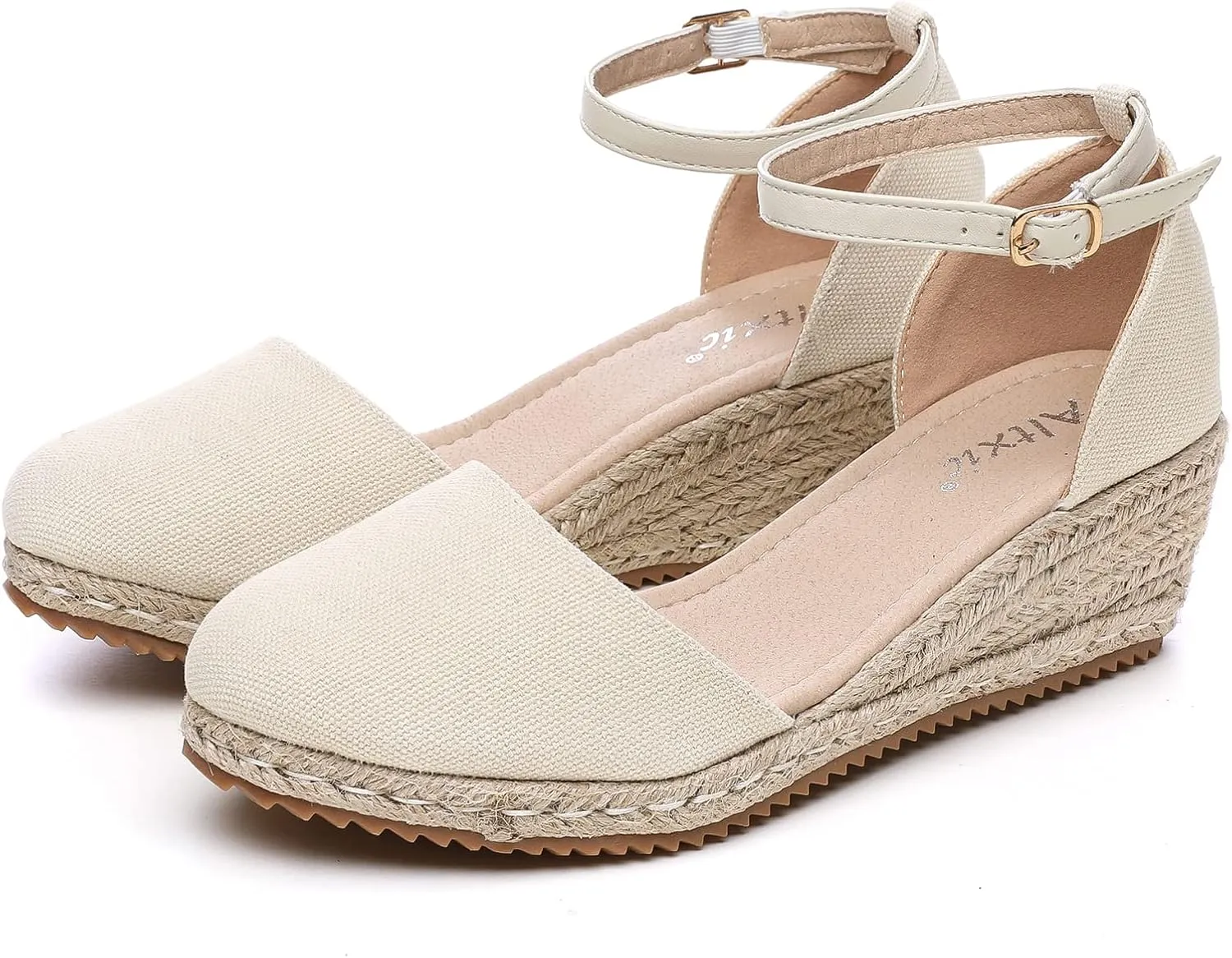 Altxic Women's Closed Toe Canvas Ankle Strap Espadrilles Wedge Sandals