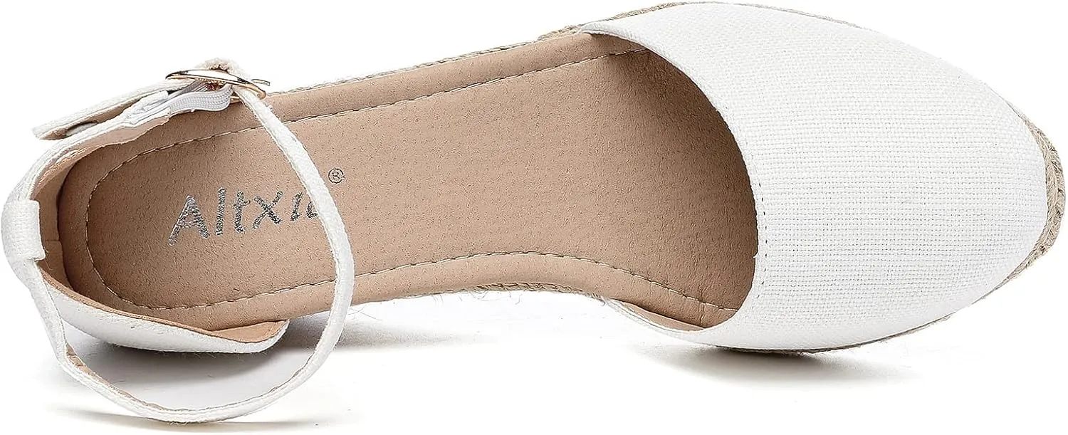 Altxic Women's Closed Toe Canvas Ankle Strap Espadrilles Wedge Sandals
