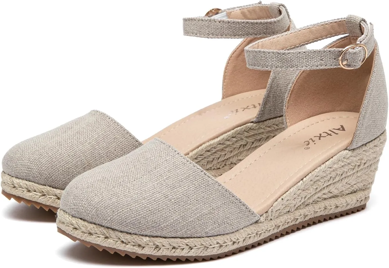 Altxic Women's Closed Toe Canvas Ankle Strap Espadrilles Wedge Sandals