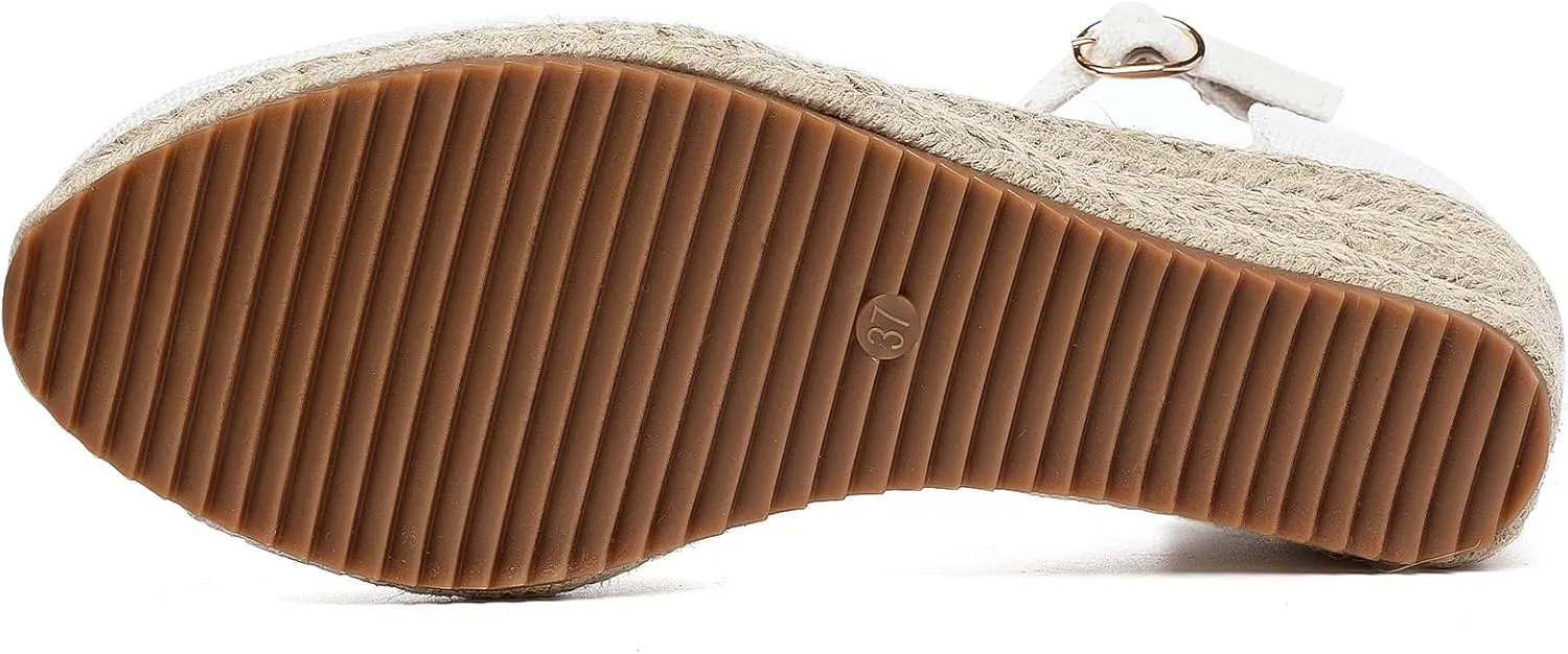 Altxic Women's Closed Toe Canvas Ankle Strap Espadrilles Wedge Sandals