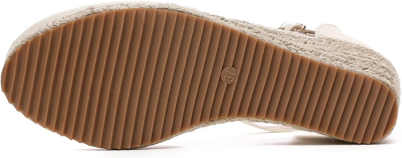 Altxic Women's Closed Toe Canvas Ankle Strap Espadrilles Wedge Sandals