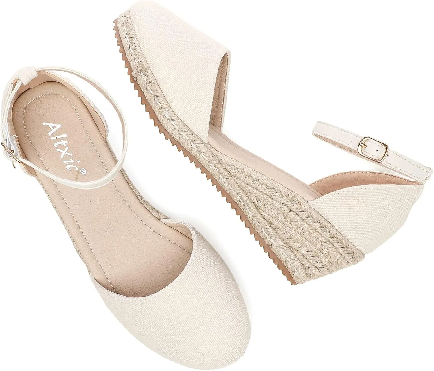 Altxic Women's Closed Toe Canvas Ankle Strap Espadrilles Wedge Sandals