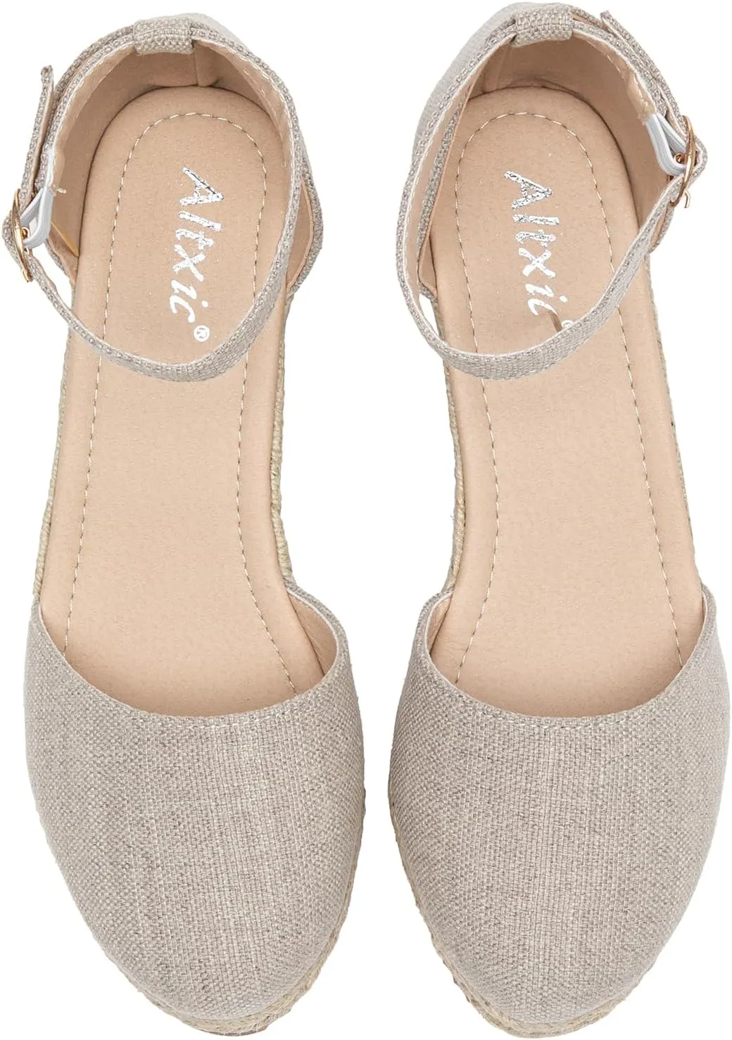 Altxic Women's Closed Toe Canvas Ankle Strap Espadrilles Wedge Sandals