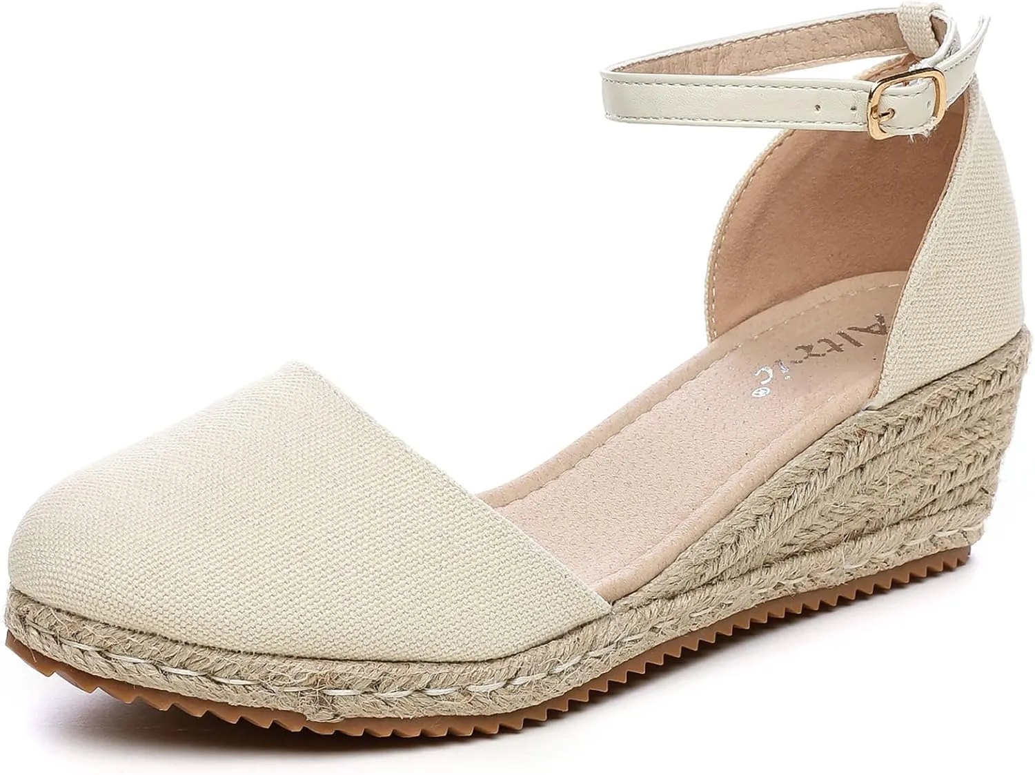 Altxic Women's Closed Toe Canvas Ankle Strap Espadrilles Wedge Sandals