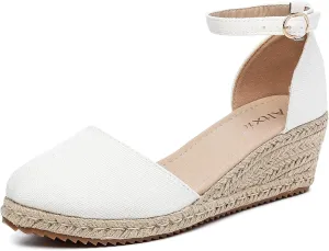 Altxic Women's Closed Toe Canvas Ankle Strap Espadrilles Wedge Sandals
