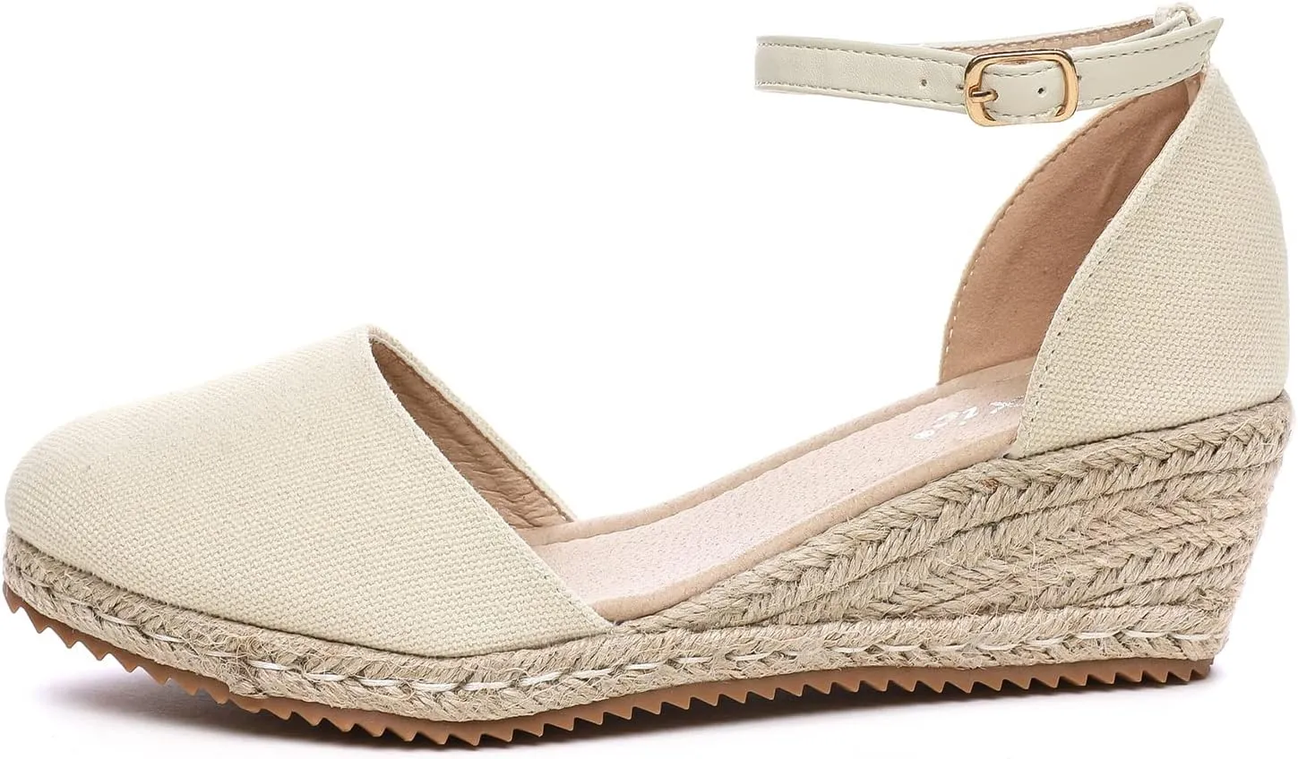 Altxic Women's Closed Toe Canvas Ankle Strap Espadrilles Wedge Sandals
