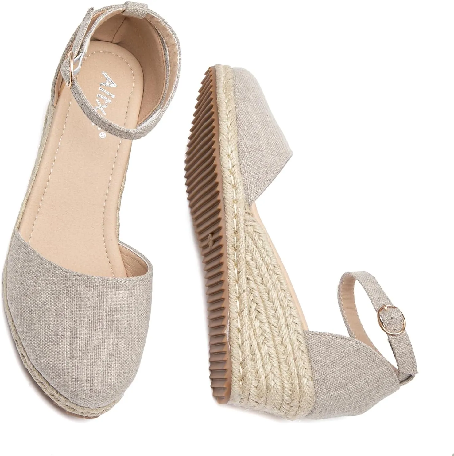 Altxic Women's Closed Toe Canvas Ankle Strap Espadrilles Wedge Sandals