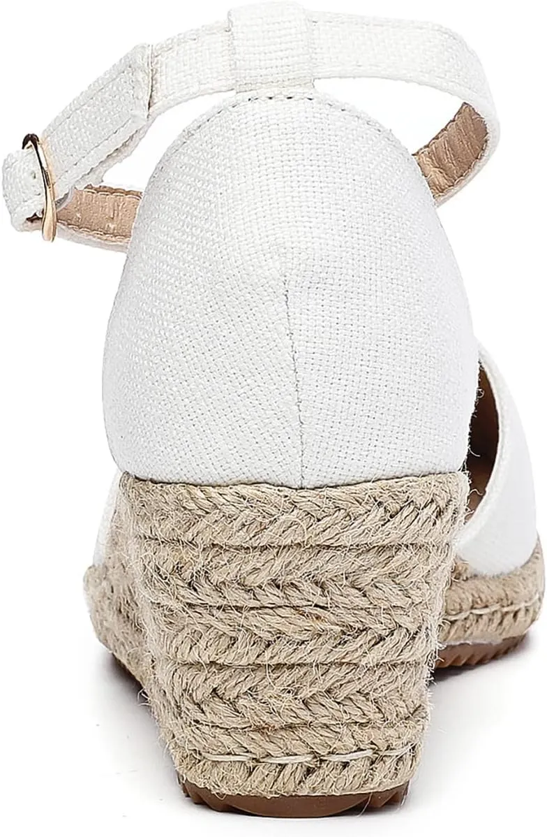 Altxic Women's Closed Toe Canvas Ankle Strap Espadrilles Wedge Sandals