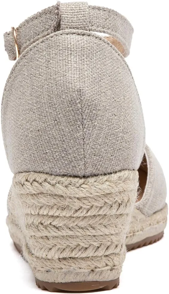 Altxic Women's Closed Toe Canvas Ankle Strap Espadrilles Wedge Sandals