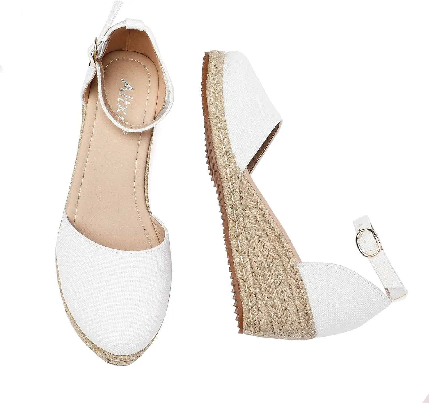Altxic Women's Closed Toe Canvas Ankle Strap Espadrilles Wedge Sandals
