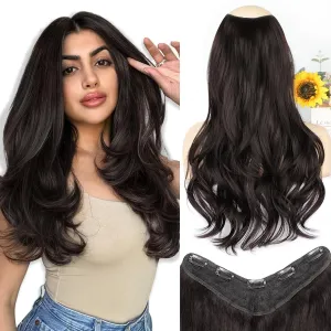 ALXNAN Long Wavy Hair Extensions for Women, Clip in Hair Extensions Clip Ins Soft Full Head Synthetic Hairpieces 20 Inch Dark Brown