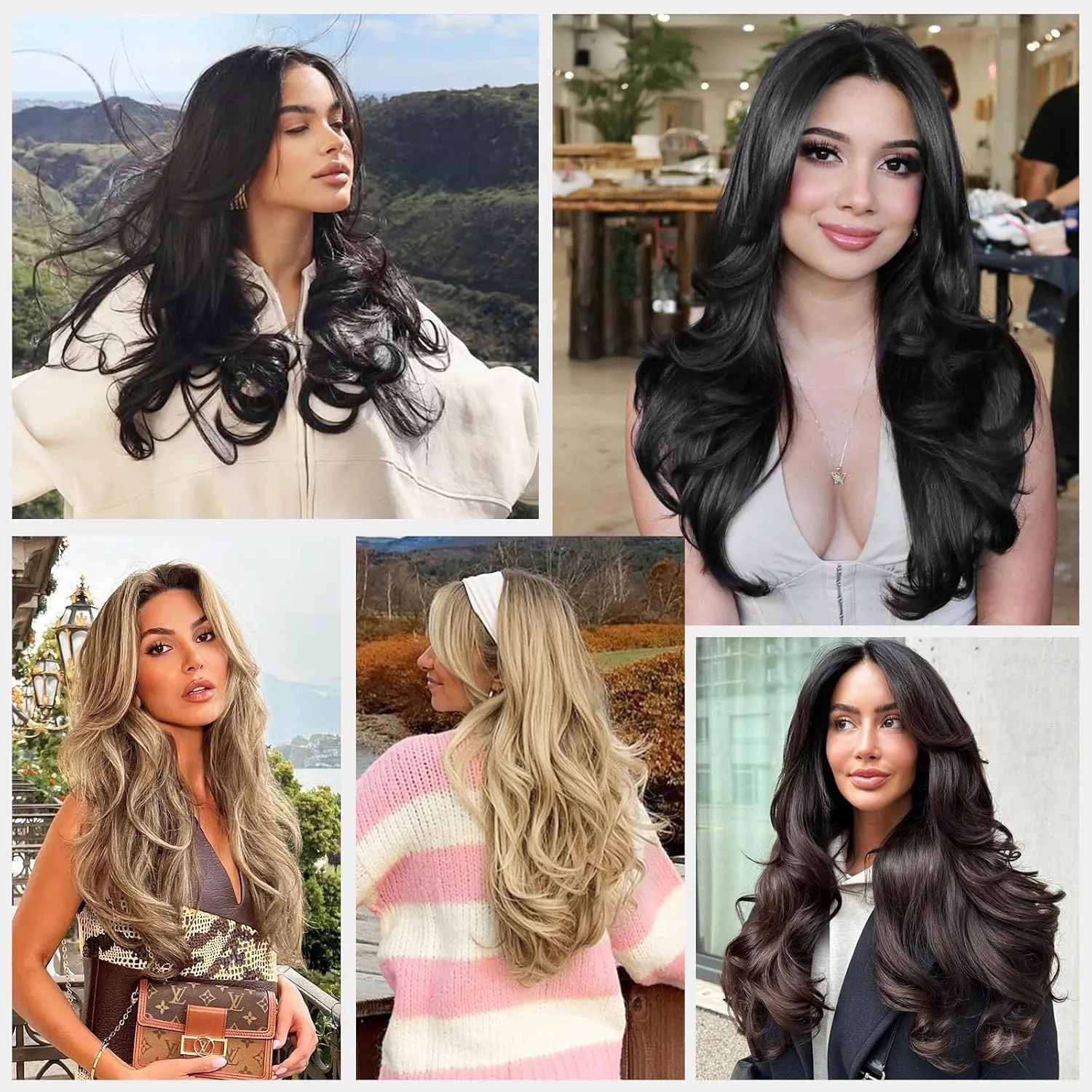 ALXNAN Long Wavy Hair Extensions for Women, Clip in Hair Extensions Clip Ins Soft Full Head Synthetic Hairpieces 20 Inch Dark Brown