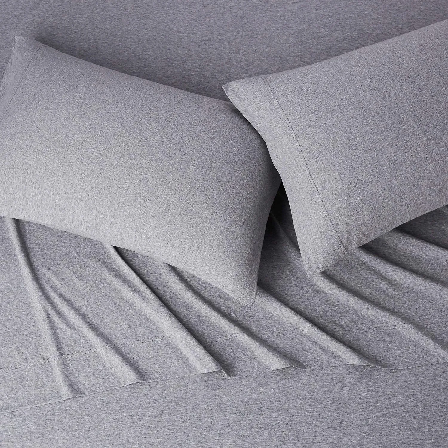 Amazon Basics 4 Piece Bed Sheets Set, 100% Cotton Jersey, Includes Super Soft, Flat and Fitted Sheets, Pillowcase, King, Light Gray, Solid